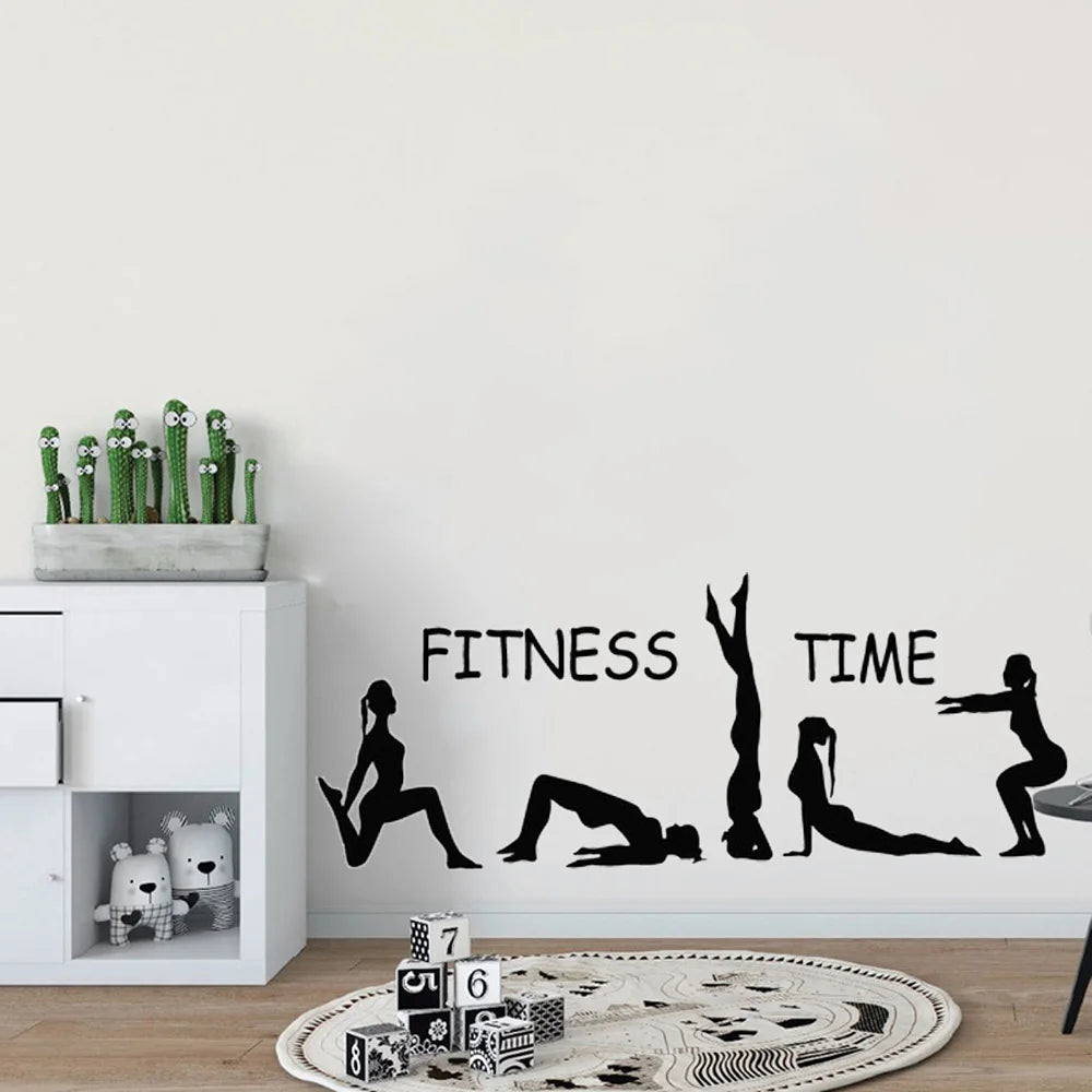 Fitness Time Wall Decal Sport Girls Gymnast Yoga Art Wall Stickers Gym Home Deocration Vinyl Wall Art Mural Girl Sports