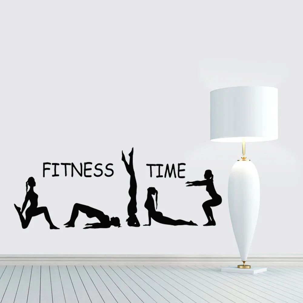 Fitness Time Wall Decal Sport Girls Gymnast Yoga Art Wall Stickers Gym Home Deocration Vinyl Wall Art Mural Girl Sports