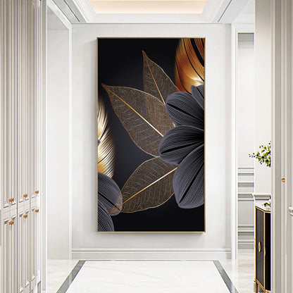 Abstract Luxury Blossom Flower Leaf Canvas Painting Wall Picture for Living Room Plant Wall Art Nordic Black Copper Poster Decor