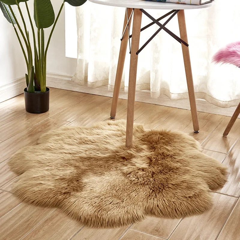 Dropshipping  Fluffy Round Faux Fur Plush Rug Carpet For Living Room Kids Bed Room Decor Luxury Soft Sheepskin Rug Floor mat