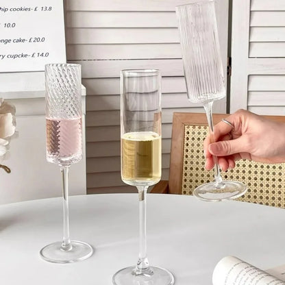 Tall Champagne Glasses Cups High-looking Glass Cup Creative Cocktail Glass Cup Vertical Pattern Straight Champagne Glasses