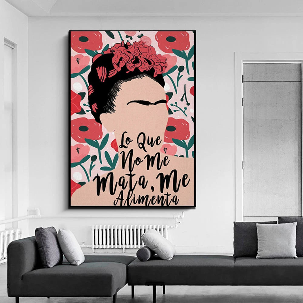 Frida Poster Mexican Woman Floral Portrait Paintings Print on Canvas Abstract Flower  Art Posters Nordic Wall Decoration Picture