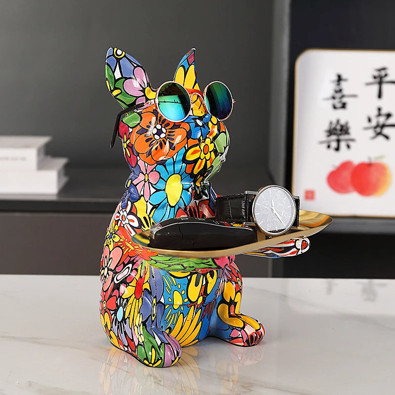 French Bulldog Tray Decor Dog Statue Piggy Bank Resin Animal Sculpture Luxury Home Decoration Craft Dog Figurine Table Ornaments