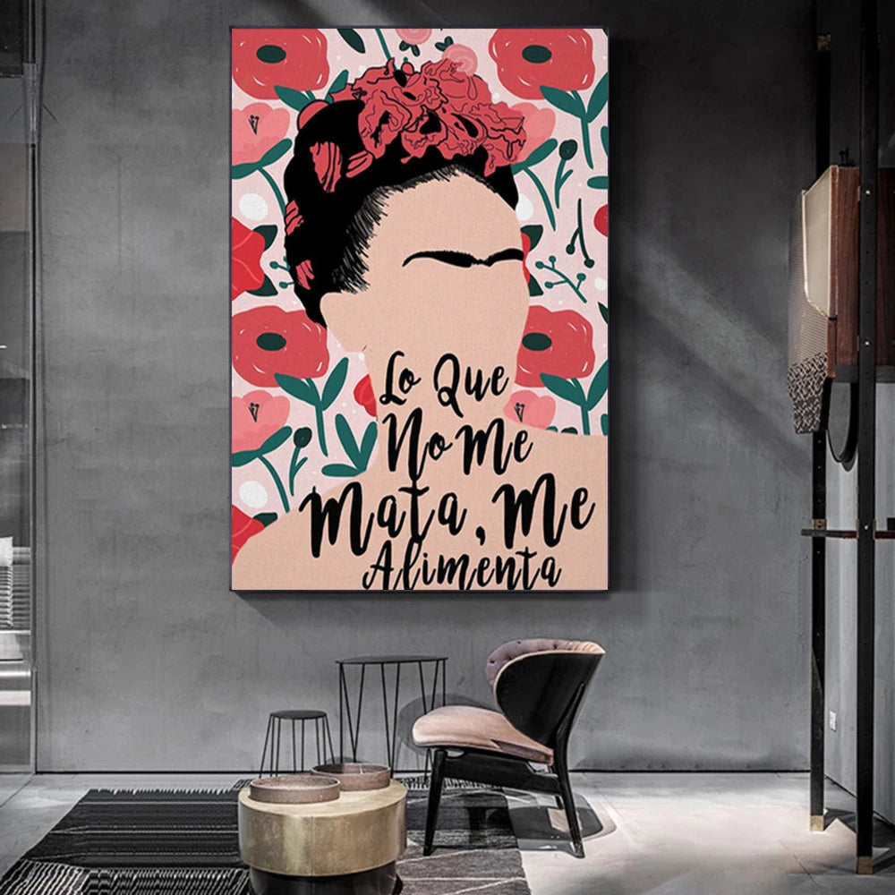 Frida Poster Mexican Woman Floral Portrait Paintings Print on Canvas Abstract Flower  Art Posters Nordic Wall Decoration Picture