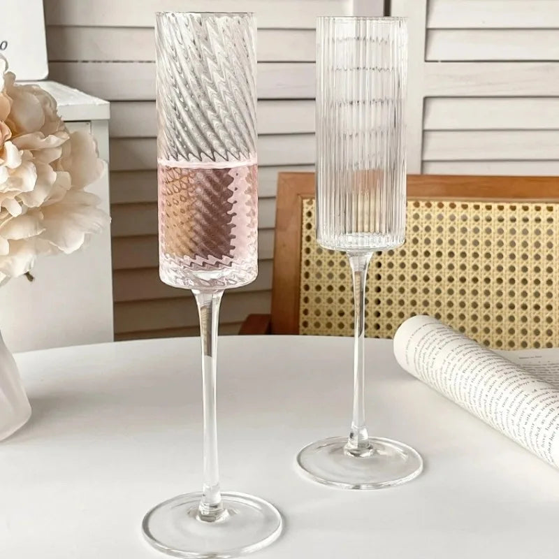 Tall Champagne Glasses Cups High-looking Glass Cup Creative Cocktail Glass Cup Vertical Pattern Straight Champagne Glasses