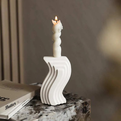 Euro Architectural Style Ceramic Candlestick Holder,Candle Holders Home Decor, White Black Artistic Shape Tabletop Candle Stand