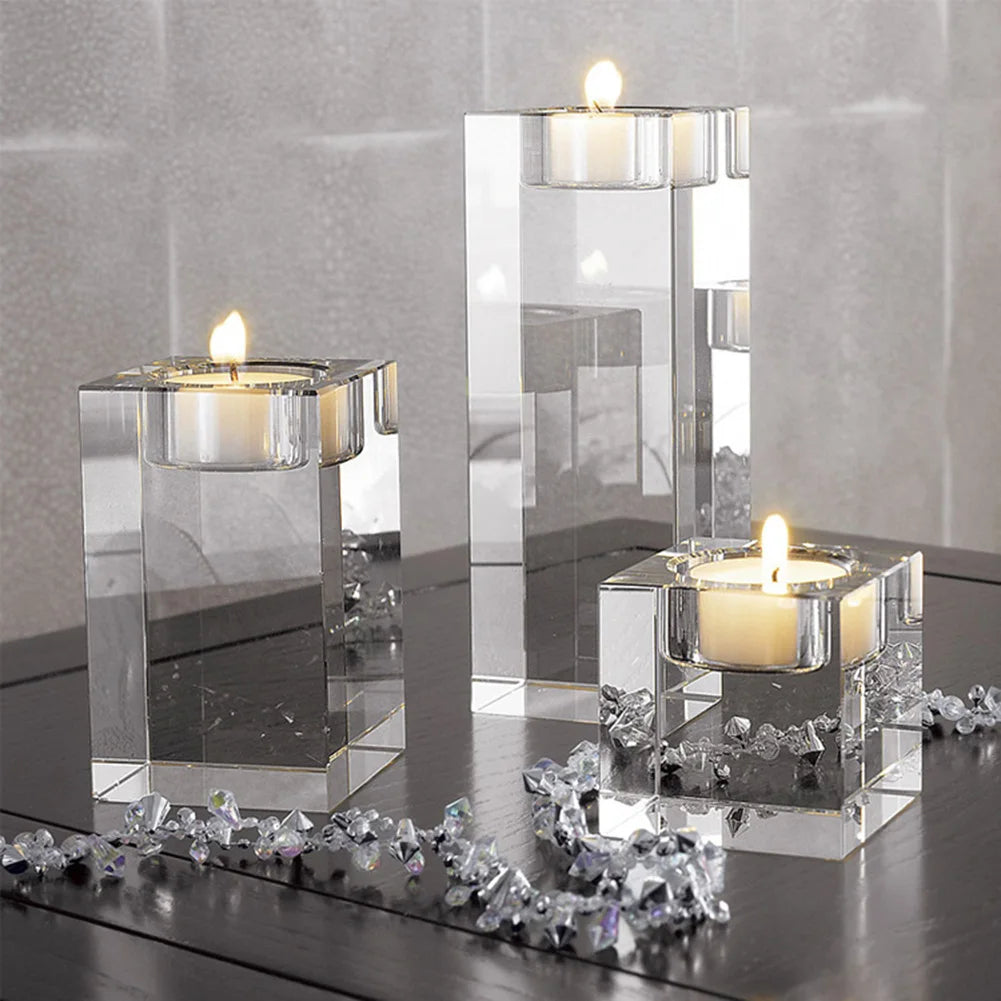 Crystal Elegance Square Glass Candle Holders