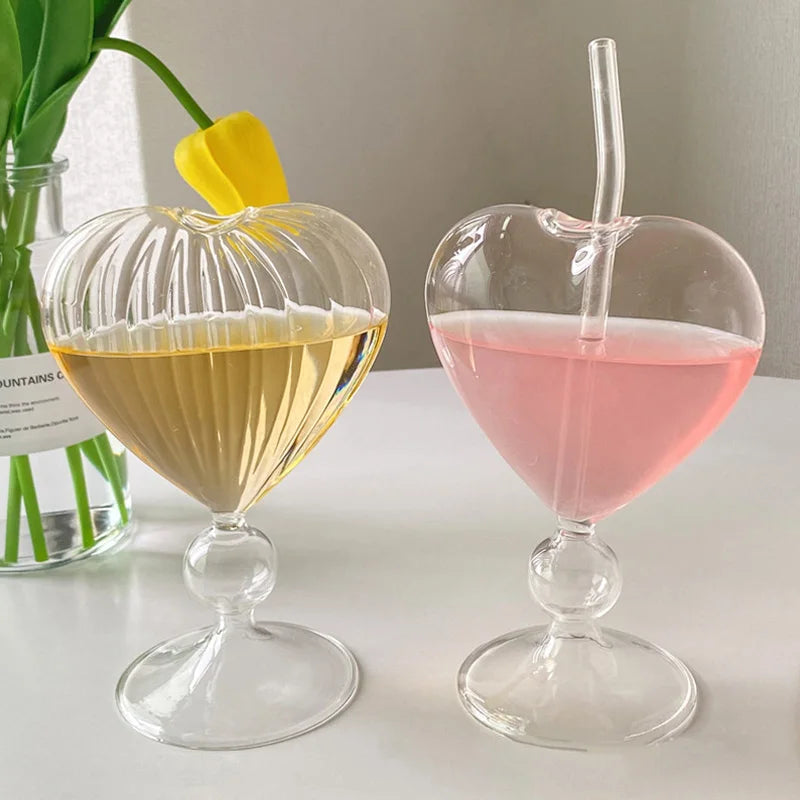 Creative Heart Shaped Glass Cup Cocktail Glasses Wine Juice Tumbler Glass Mug Drinkware Wedding Party Bar Home Drinking Cups