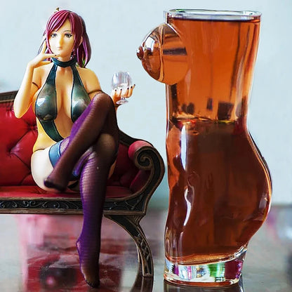 Sexy Lady Men Durable Double Wall Whiskey Glasses Wine Shot Creative Body Shape Glass Cup Glass Big Chest Beer Cup 700ML