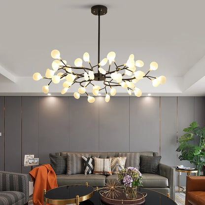 Modern LED firefly Chandeliers Gold Black tree branch lights luxury room decor for Bedroom Dining Living Room Home Decoration