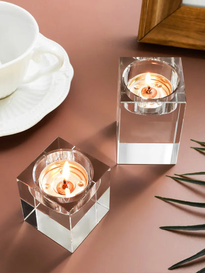 Crystal Elegance Square Glass Candle Holders