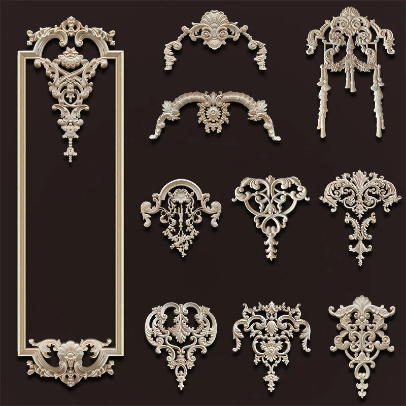 Rubber Wood Applique for Furniture Flower Decoration Wood Carving Onlays  Luxury Living Room Decoration Decal Floral Home Decor