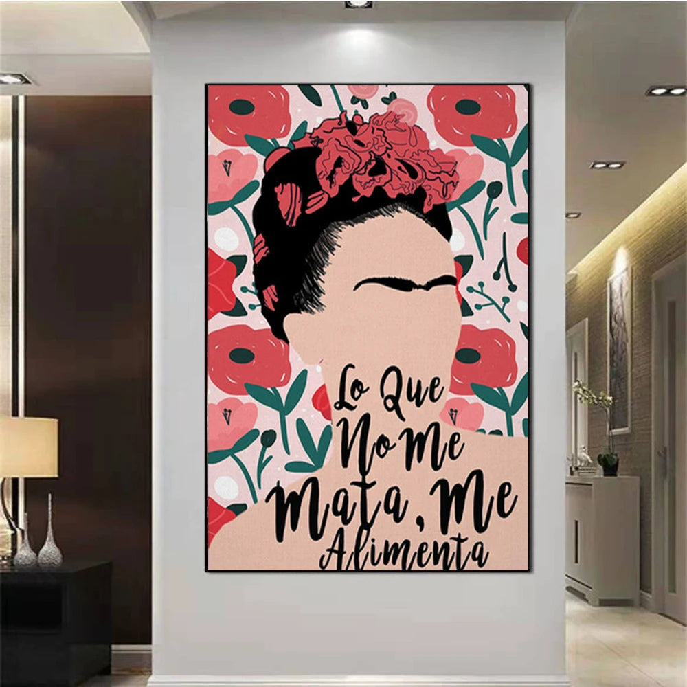 Frida Poster Mexican Woman Floral Portrait Paintings Print on Canvas Abstract Flower  Art Posters Nordic Wall Decoration Picture