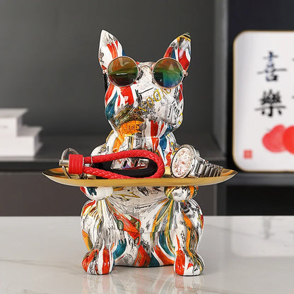 French Bulldog Tray Decor Dog Statue Piggy Bank Resin Animal Sculpture Luxury Home Decoration Craft Dog Figurine Table Ornaments