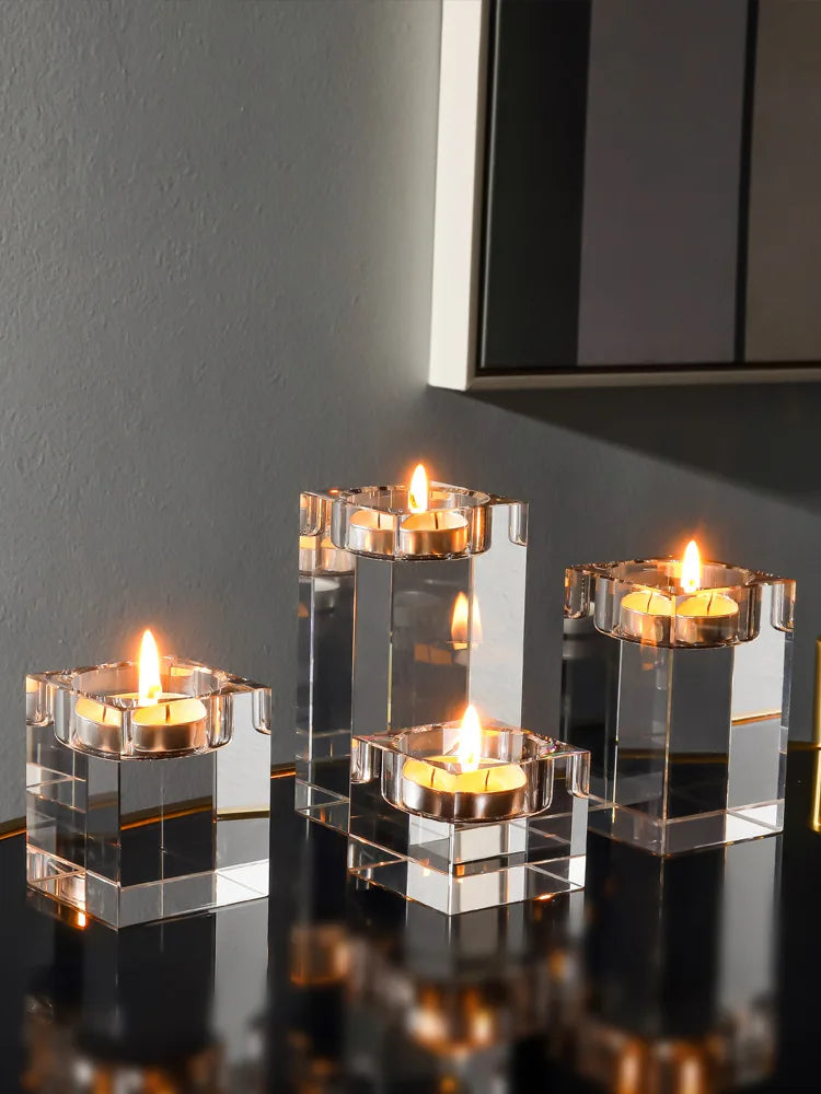 Crystal Elegance Square Glass Candle Holders