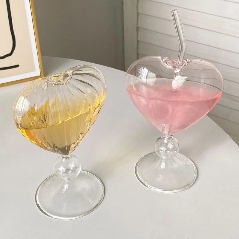 Creative Heart Shaped Glass Cup Cocktail Glasses Wine Juice Tumbler Glass Mug Drinkware Wedding Party Bar Home Drinking Cups