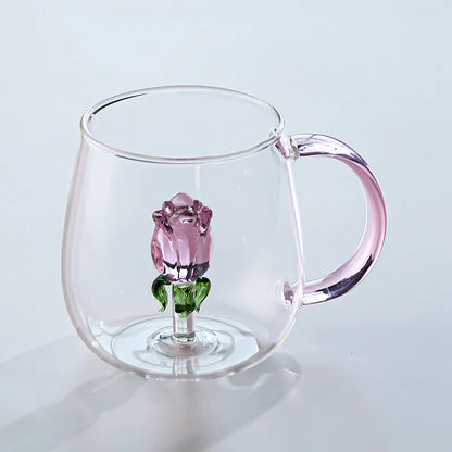 Creative Rose Shape Glass Kettle with Handle Transparent Household Water Glass Milk Breakfast Cup Teapot Glass Kettle