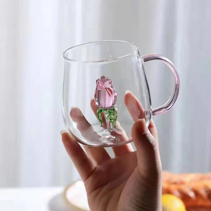 Creative Rose Shape Glass Kettle with Handle Transparent Household Water Glass Milk Breakfast Cup Teapot Glass Kettle