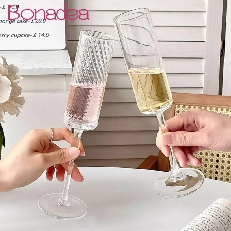 Tall Champagne Glasses Cups High-looking Glass Cup Creative Cocktail Glass Cup Vertical Pattern Straight Champagne Glasses