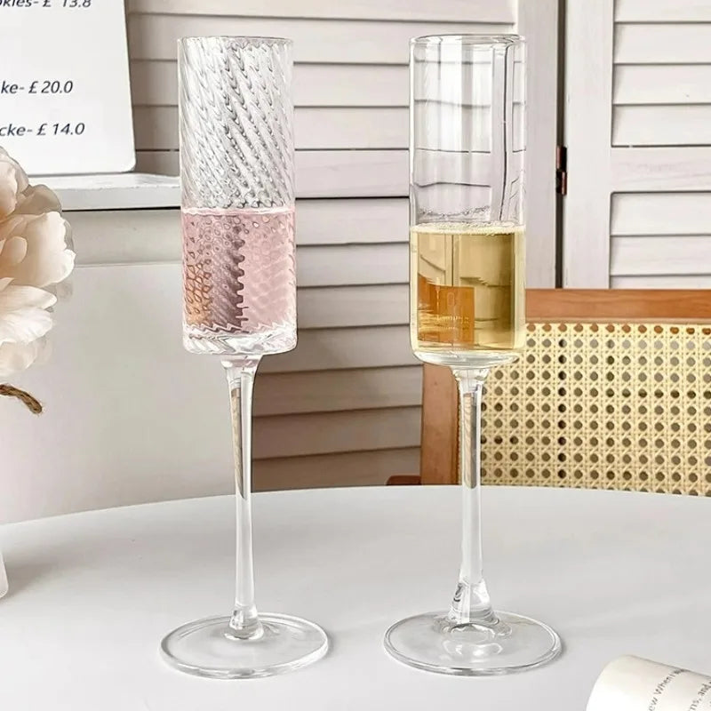 Tall Champagne Glasses Cups High-looking Glass Cup Creative Cocktail Glass Cup Vertical Pattern Straight Champagne Glasses