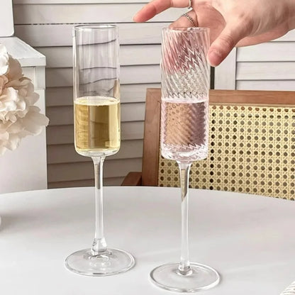 Tall Champagne Glasses Cups High-looking Glass Cup Creative Cocktail Glass Cup Vertical Pattern Straight Champagne Glasses