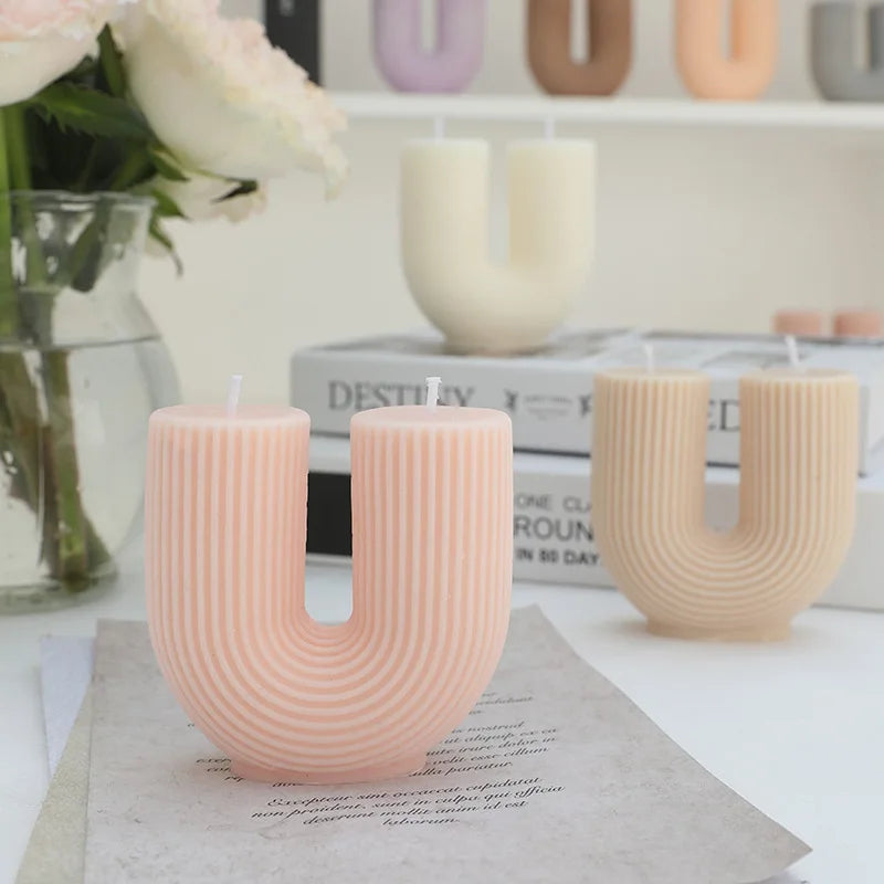 INS Small Fresh Rainbow Bridge U-Shape Aroma Candle Modern Home Decorative Ornament Striped Geometric U-Shaped Aroma Candle