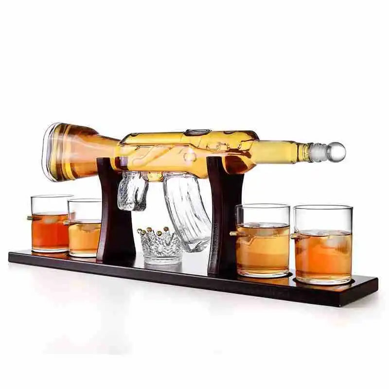 AK47 Gun Shape High-End Glass Whisky Decanter Elegant Wine Container Dispenser With Holder Rack Home Bar Decoration Decanters