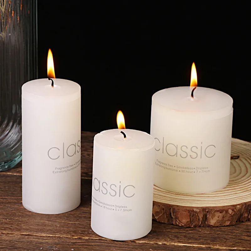 classic ivory white large cylinder candles wholesale smokeless tasteless romantic wedding hotel decoration