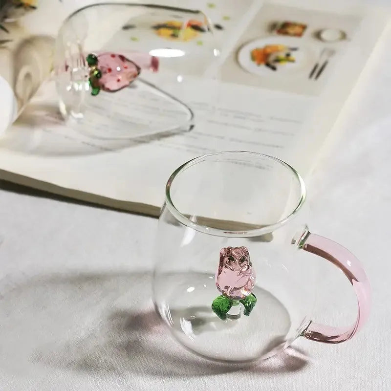 Creative Rose Shape Glass Kettle with Handle Transparent Household Water Glass Milk Breakfast Cup Teapot Glass Kettle