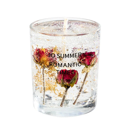 350g real flower gold foil jelly aromatherapy candle can burn for 45 hours Essential Oil Incense   Flower Art Candle