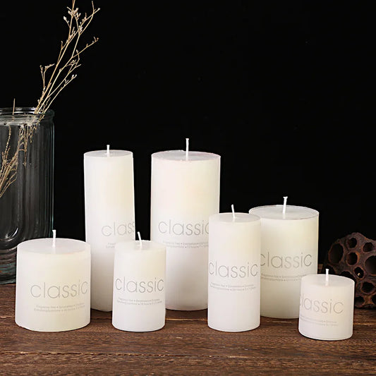 classic ivory white large cylinder candles wholesale smokeless tasteless romantic wedding hotel decoration