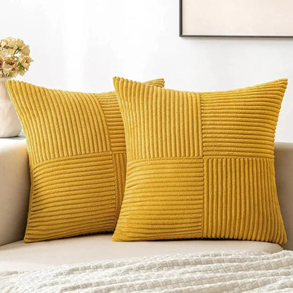 Beige Throw Pillow Covers 18inch Set of 2 Solid Corduroy Striped Cross Patchwork Textured Cushion Covers Home Decor for Couch