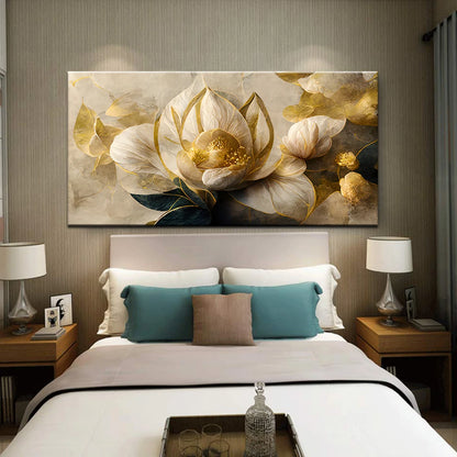 Green Gold Lotus Flower Wall Art Poster Print Canvas Painting Elegant Luxury Plants Floral Picture Living Room Home Decor Cuadro