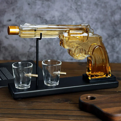 AK47 Gun Shape High-End Glass Whisky Decanter Elegant Wine Container Dispenser With Holder Rack Home Bar Decoration Decanters