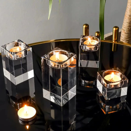 Crystal Elegance Square Glass Candle Holders