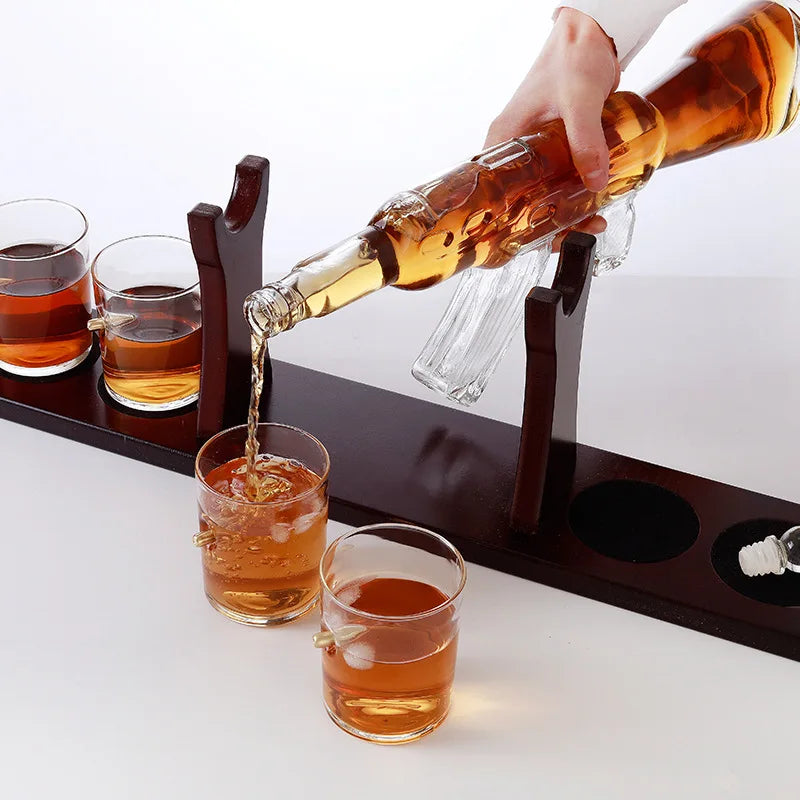 AK47 Gun Shape High-End Glass Whisky Decanter Elegant Wine Container Dispenser With Holder Rack Home Bar Decoration Decanters