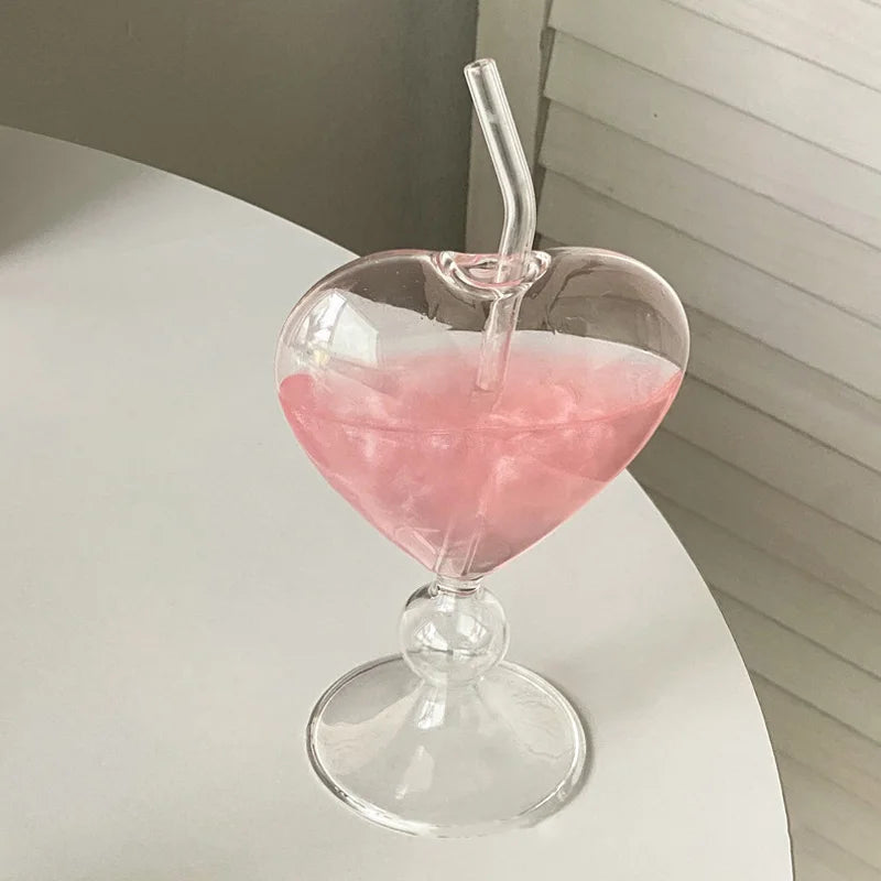 Creative Heart Shaped Glass Cup Cocktail Glasses Wine Juice Tumbler Glass Mug Drinkware Wedding Party Bar Home Drinking Cups