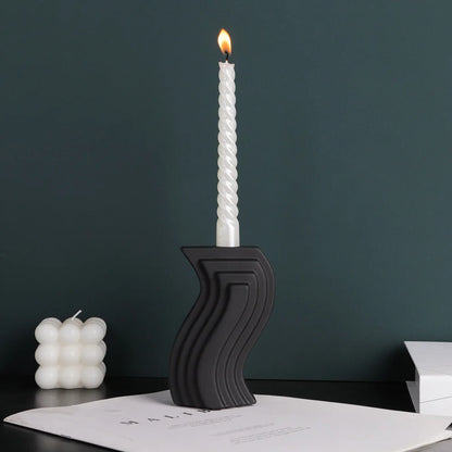 Euro Architectural Style Ceramic Candlestick Holder,Candle Holders Home Decor, White Black Artistic Shape Tabletop Candle Stand