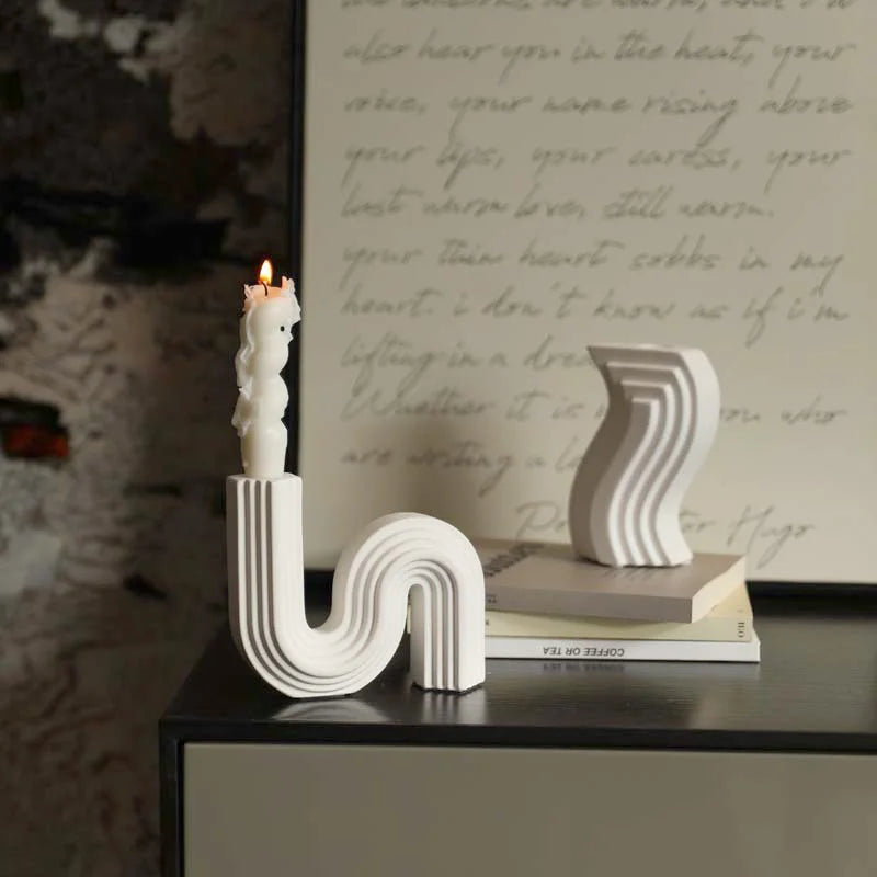 Euro Architectural Style Ceramic Candlestick Holder,Candle Holders Home Decor, White Black Artistic Shape Tabletop Candle Stand