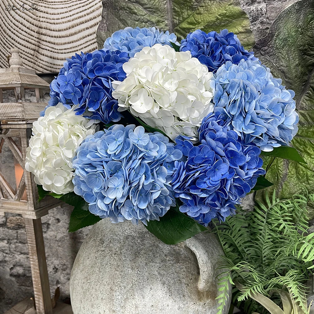 SunMade Luxury Large Moist Hydrangea Branch Real Touch Artificial Flowers Home Wedding Decor Garden Decoration Blue Flore Xmas