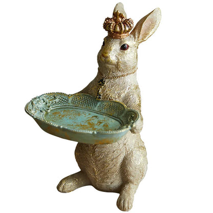 American light luxury retro resin crown rabbit tray storage desktop ornaments home decoration fairy tale garden figurines crafts