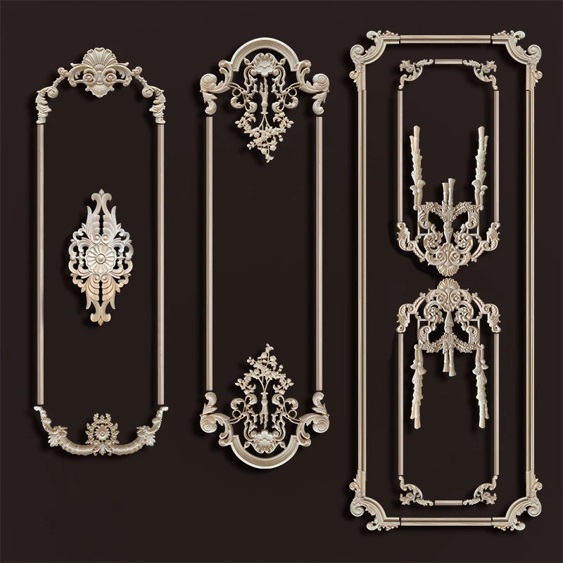 Rubber Wood Applique for Furniture Flower Decoration Wood Carving Onlays  Luxury Living Room Decoration Decal Floral Home Decor