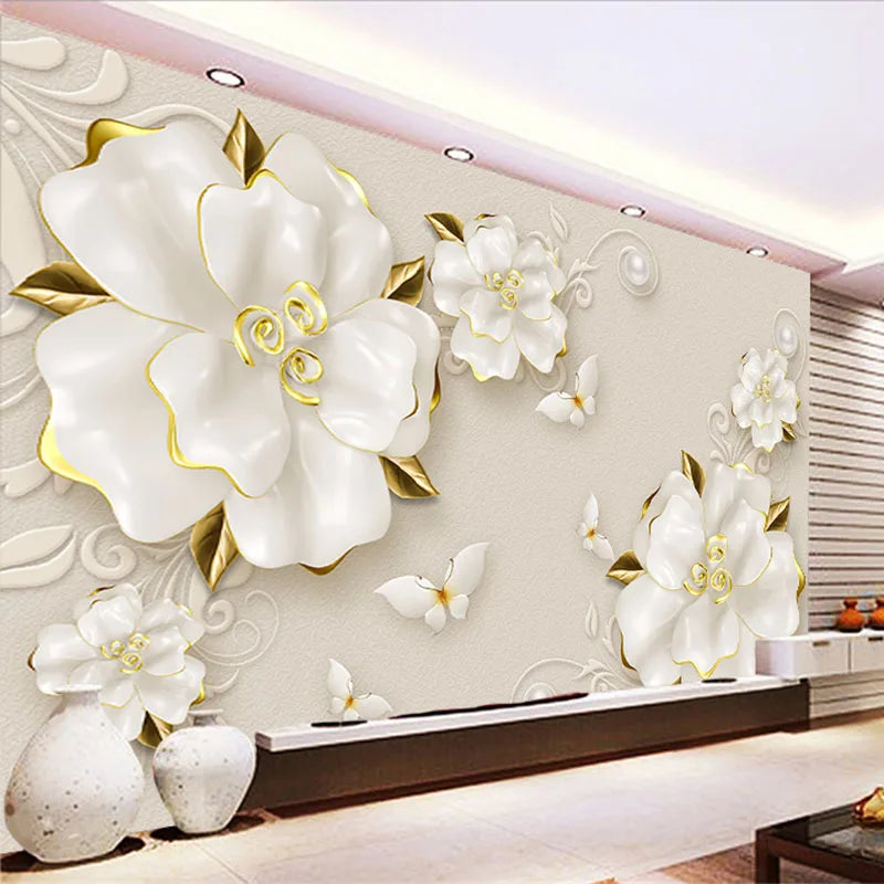 Custom Photo Wallpaper 3D Stereoscopic Relief Rose Jewelry Flowers Murals Living Room TV Backdrop Wall Decor Luxury Wall Papers